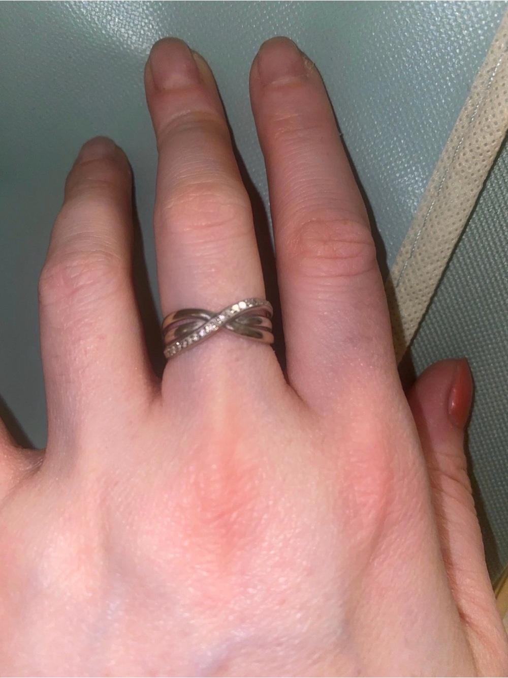 Silver Infinity Crossover Ring with Pavé Accents